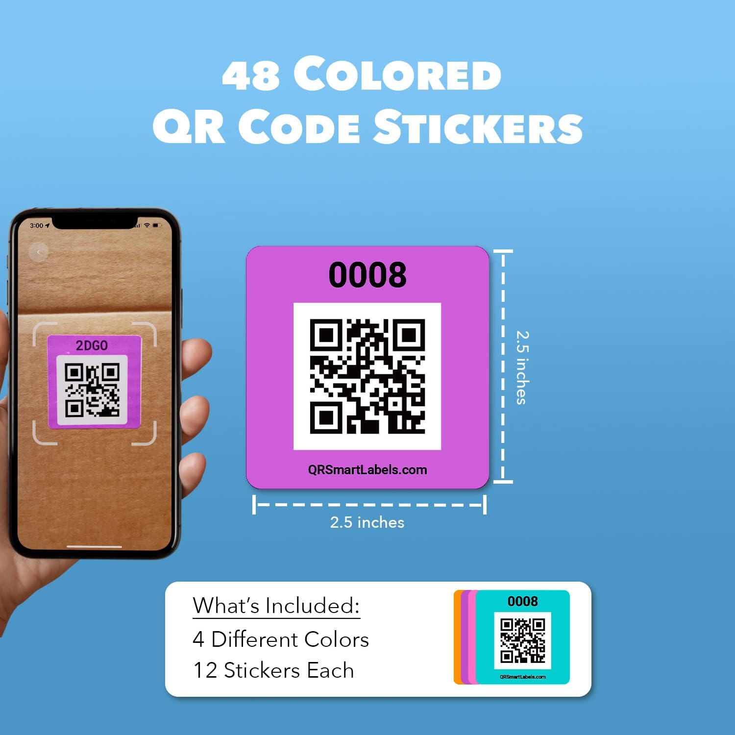 Smart Labels QR Code Stickers Pack of 48 (Modern) Made in USA - QR Code Labels for Storage & Inventory Tracking, Storage Unit Organization, App Stickers for Inventory Organization & Moving Supplies