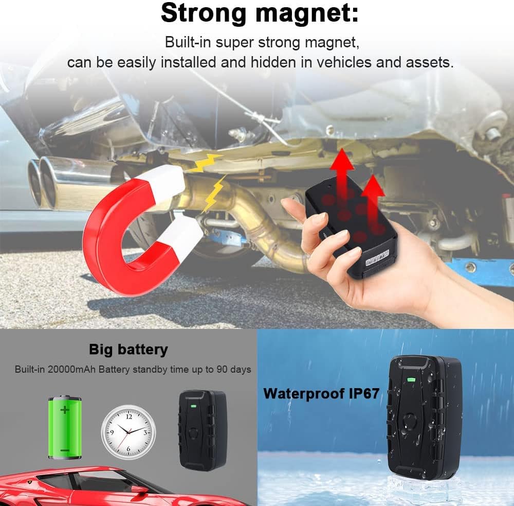 Car GPS Tracker for Vehicles Long Battery Life 20000mAh Tracker Device Real-Time and Precise Location Tracking Device Magnetic Waterproof Multiple Alarm App iOS/Android TK918 4G