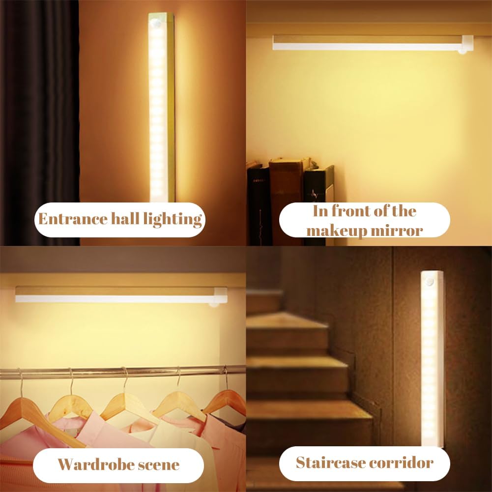Punch-Free Smart Sensor Magnetic Rechargeable Led Lights, Rechargeable Motion Sensor Lights, Motion Sensor Light Indoor, for Wardrobes Kitchens Closets and Studios (4Set(2White+2Warm),20cm/7.87in)