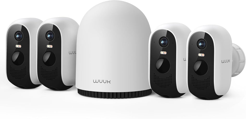 WUUK Security Cameras Wireless Outdoor, Indoor Camera, Home Surveillance System, 2K, No Monthly Fee, Motion Alert, Night Vision, 2.4/5 GHz WiFi, Compatible with Alexa & Google, 4-Camera Kit