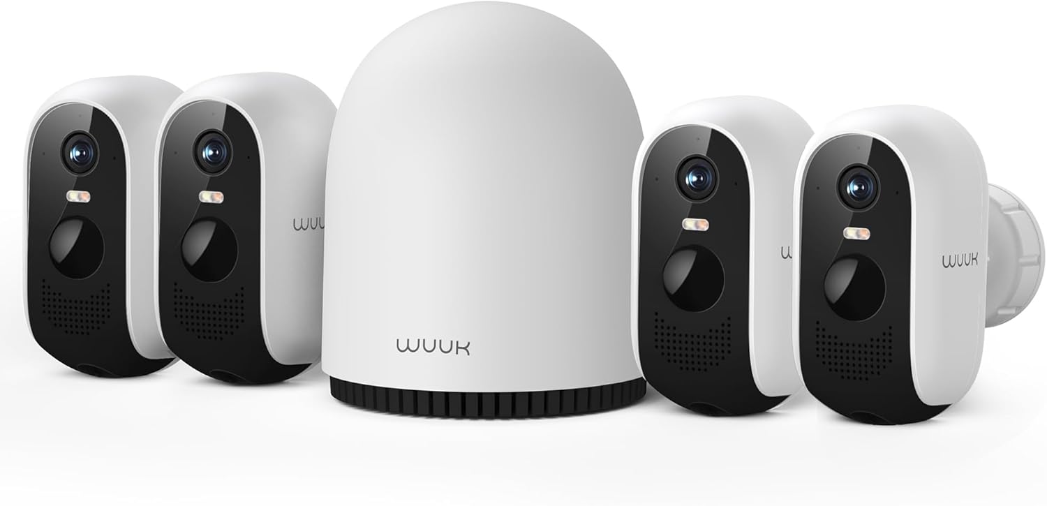 WUUK Security Cameras Wireless Outdoor, Indoor Camera, Home Surveillance System, 2K, No Monthly Fee, Motion Alert, Night Vision, 2.4/5 GHz WiFi, Compatible with Alexa & Google, 4-Camera Kit