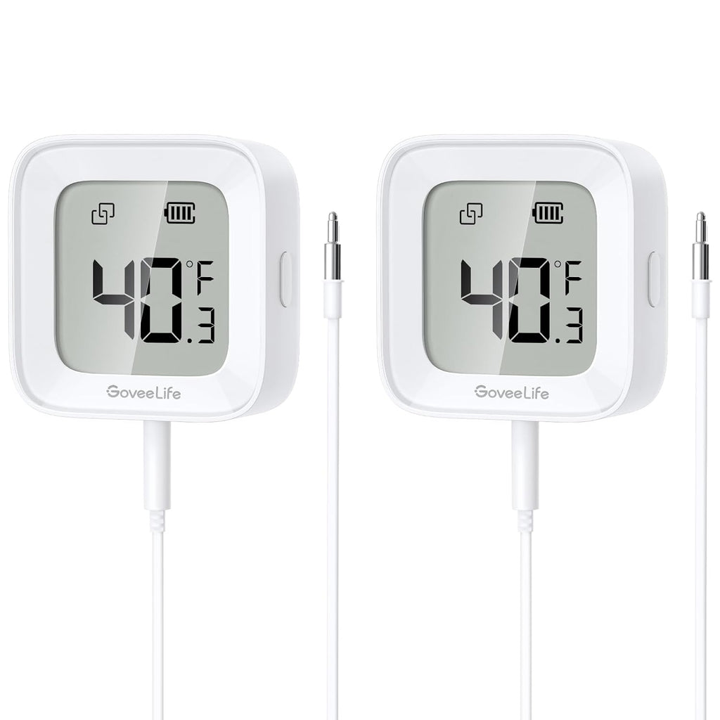 GoveeLife Freezer Thermometer Alarm 2 Pack, Smart Bluetooth Temperature Monitor Sensor for Refrigerator Hot Hub, 197 Ft Connecting Range APP Alert with Anti-False Freezer (WiFi Gateway Not Included)