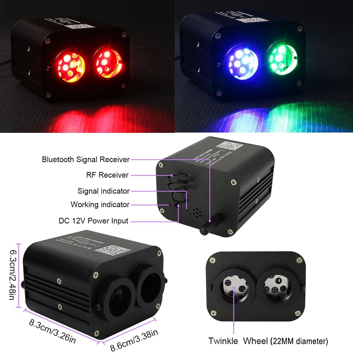 AZIMOM Dual Color 20W Twinkle 1000pcs Fiber Optic Starlight Headliner Kits 0.03in 13.1ft Fiber Strands End Glow Sound Activated Remote APP Control RGBW Light Source Home Ceiling Car Headliner Décor