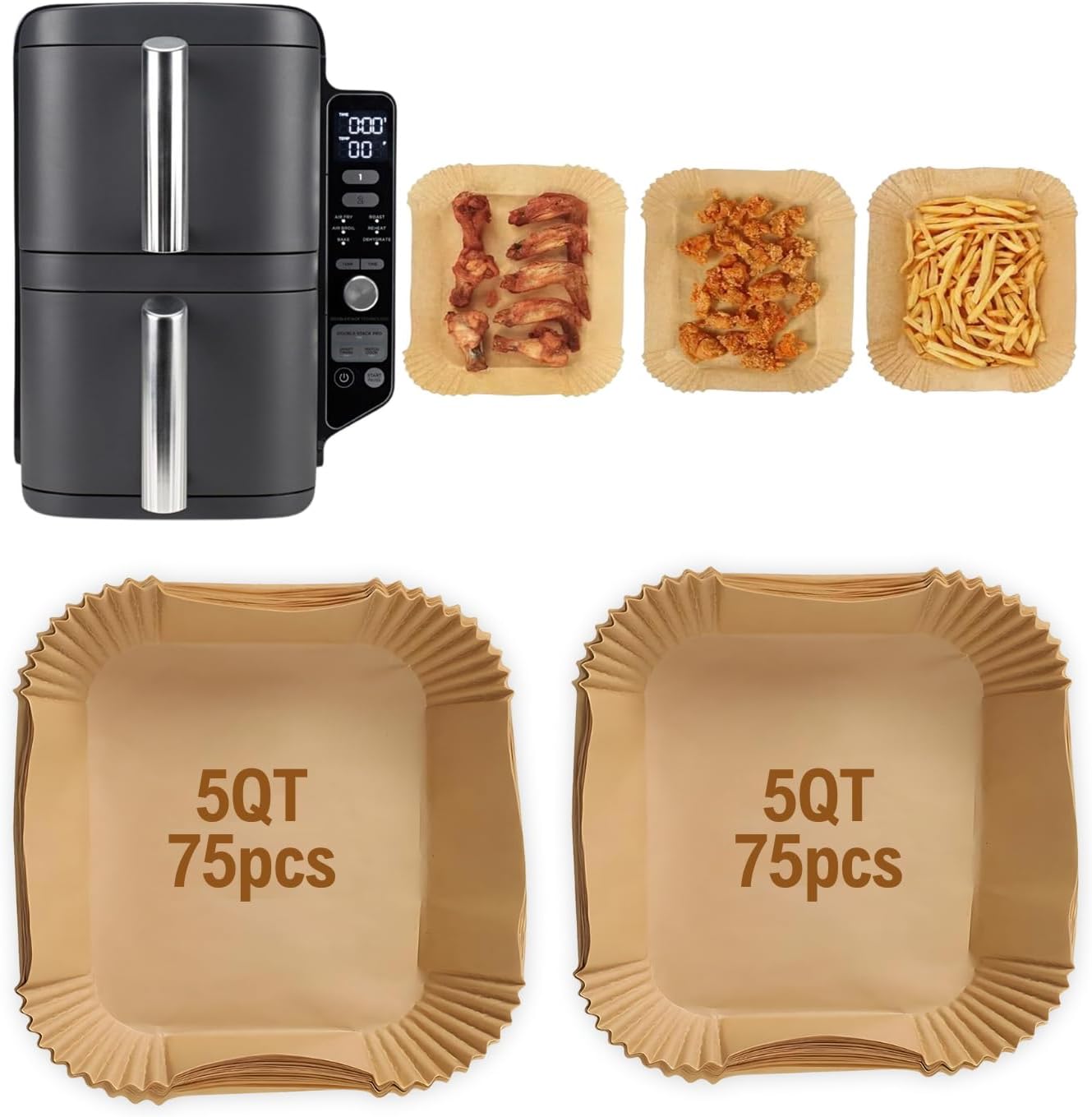 Air Fryer Liners for Ninja DoubleStack SL401 8-10QT: 150pcs Disposable Paper Liners, Compatible with Ninja SL401 and SL201 Double Stack by FryEasy