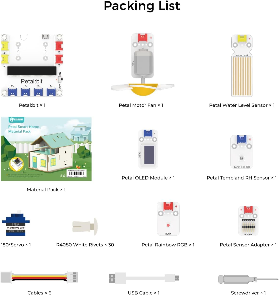 ELECFREAKS microbit Petal Smart Home Sensor Kit with Wood Building Home Material Pack, microbit Starter Kit Equipped with 7+ Distinctive Petal Sensors/Petal:bit Expansion Board(Not Include Micro:bit)