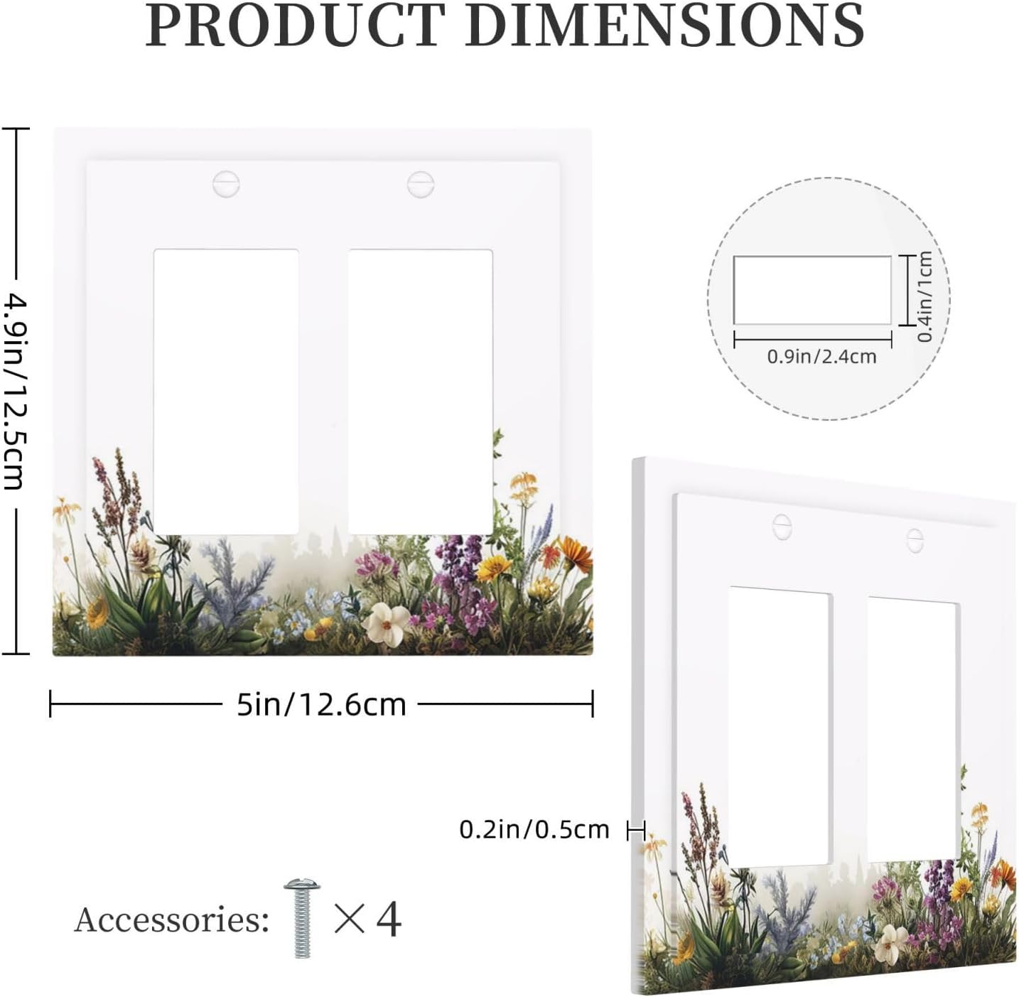 Decorative Outlet Covers White Background Colorful Flowers Plants Green Leaves 2 Gang Double Rocker Light Switch Cover Plate Electrical Switch Plate Cover Decorate GFCI Wall Plate for Bedroom Home