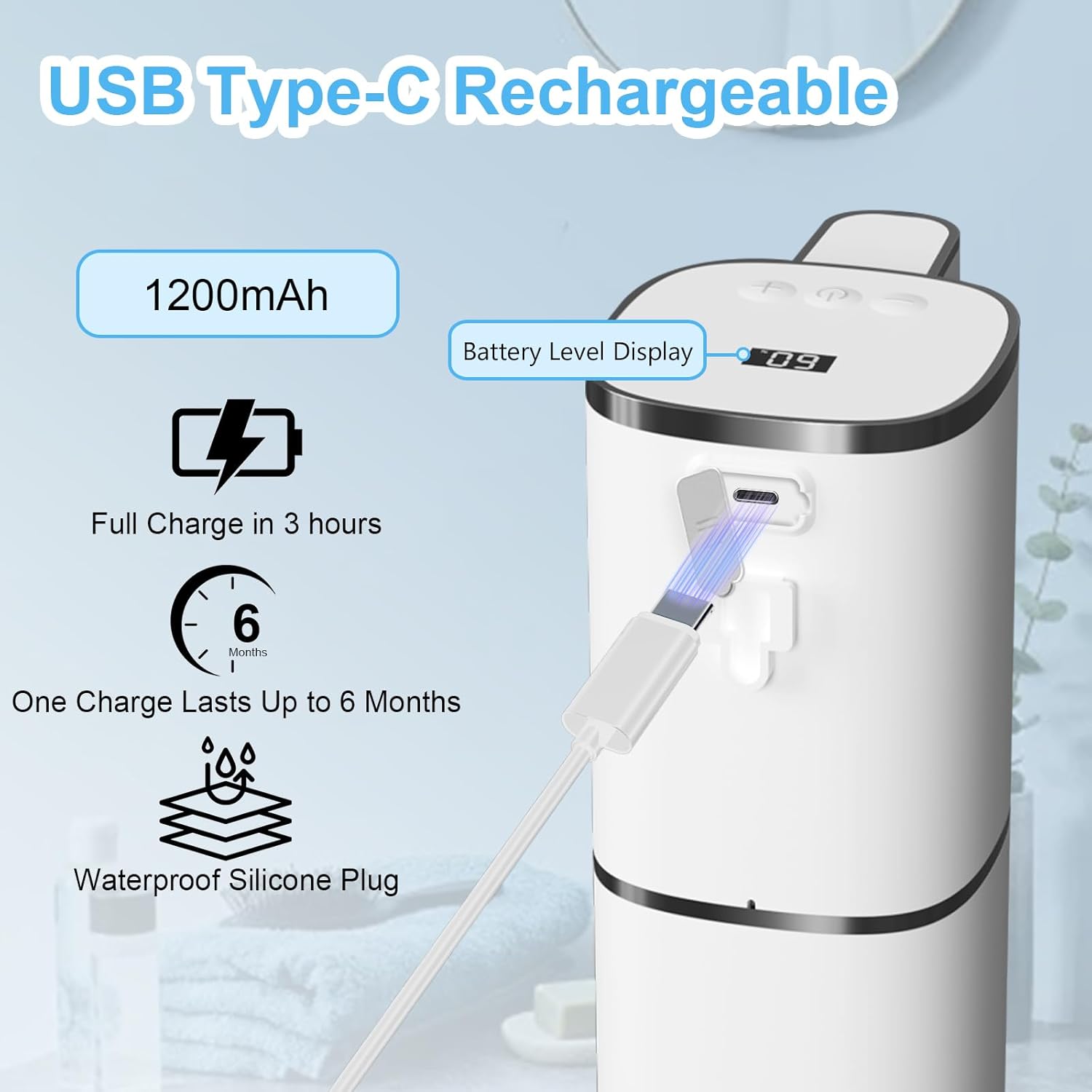 Automatic Liquid Soap Dispenser Touchless, USB Rechargeable Smart Hand Soap Dispenser, 9-Level Adjustable, Physical Button Operation, 13.5oz/400mL Wall Mounted for Bathroom Kitchen Dish Soap