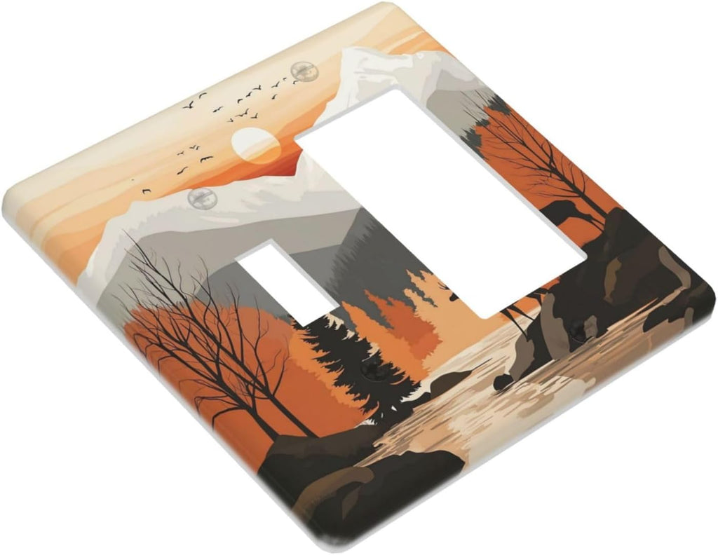 Sun Forest Deer Snow Mountain River Outlet Covers 1 Toggle 1 Rocker Combination Decorative Wall Plate Electrical Switch Plates Light Switch Cover Plate For Bed Room Living Room Decor