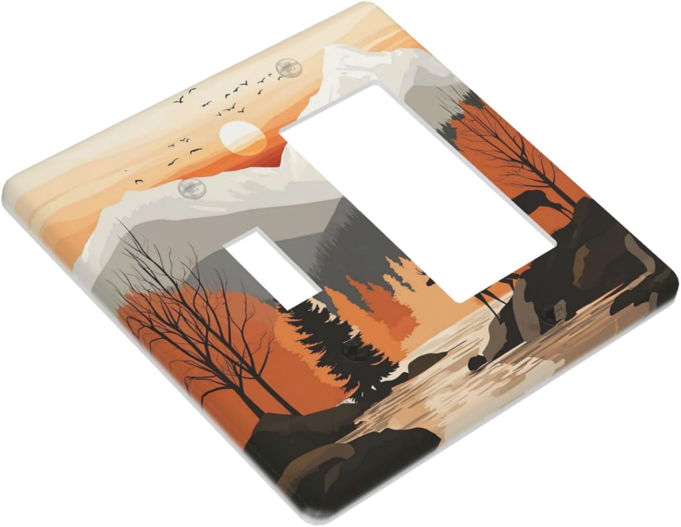 Sun Forest Deer Snow Mountain River Outlet Covers 1 Toggle 1 Rocker Combination Decorative Wall Plate Electrical Switch Plates Light Switch Cover Plate For Bed Room Living Room Decor