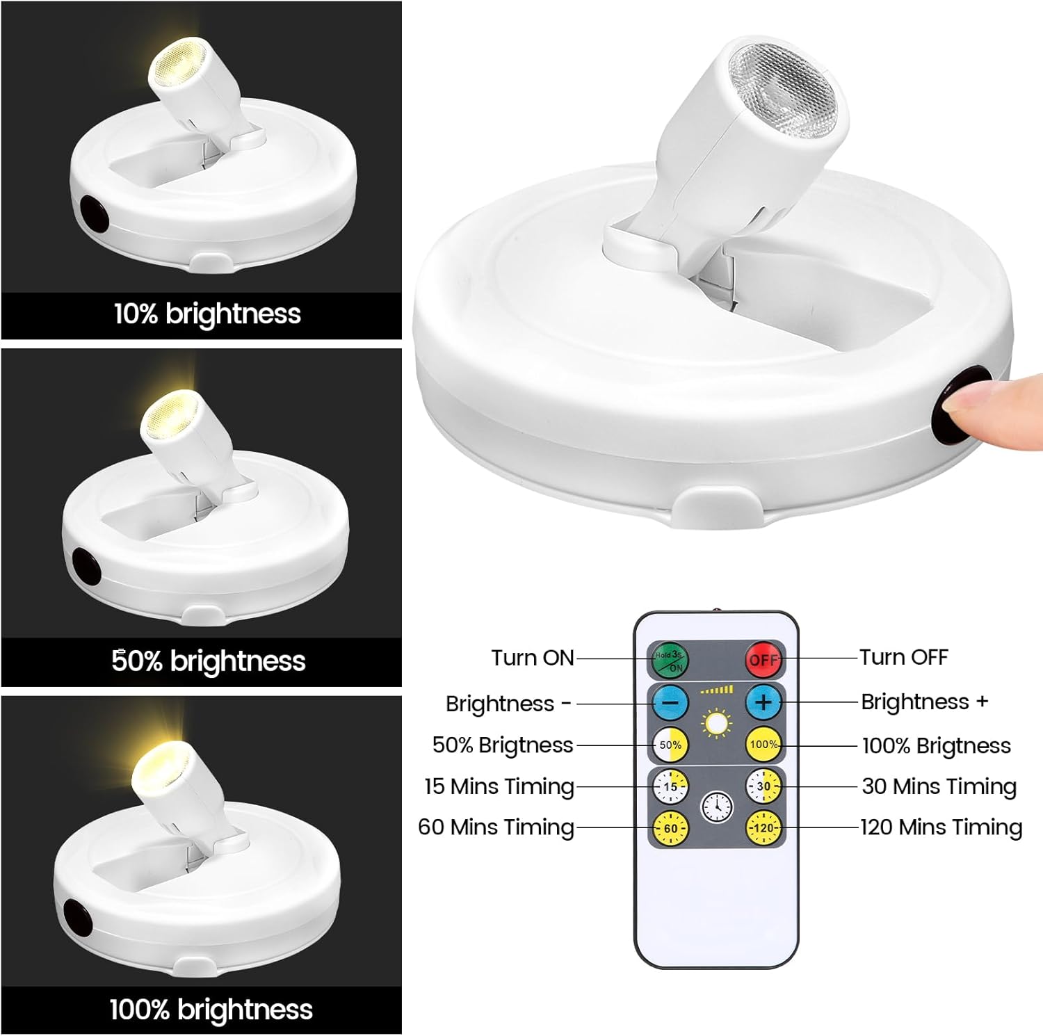 Wireless Spotlight Battery Operated, Picture Light with Remote, LED Accent Spot Light for Indoor Plant Tree, Display Puck Lights, Stick Uplighting for Painting Dartboard Wall Decor Artwork Photo