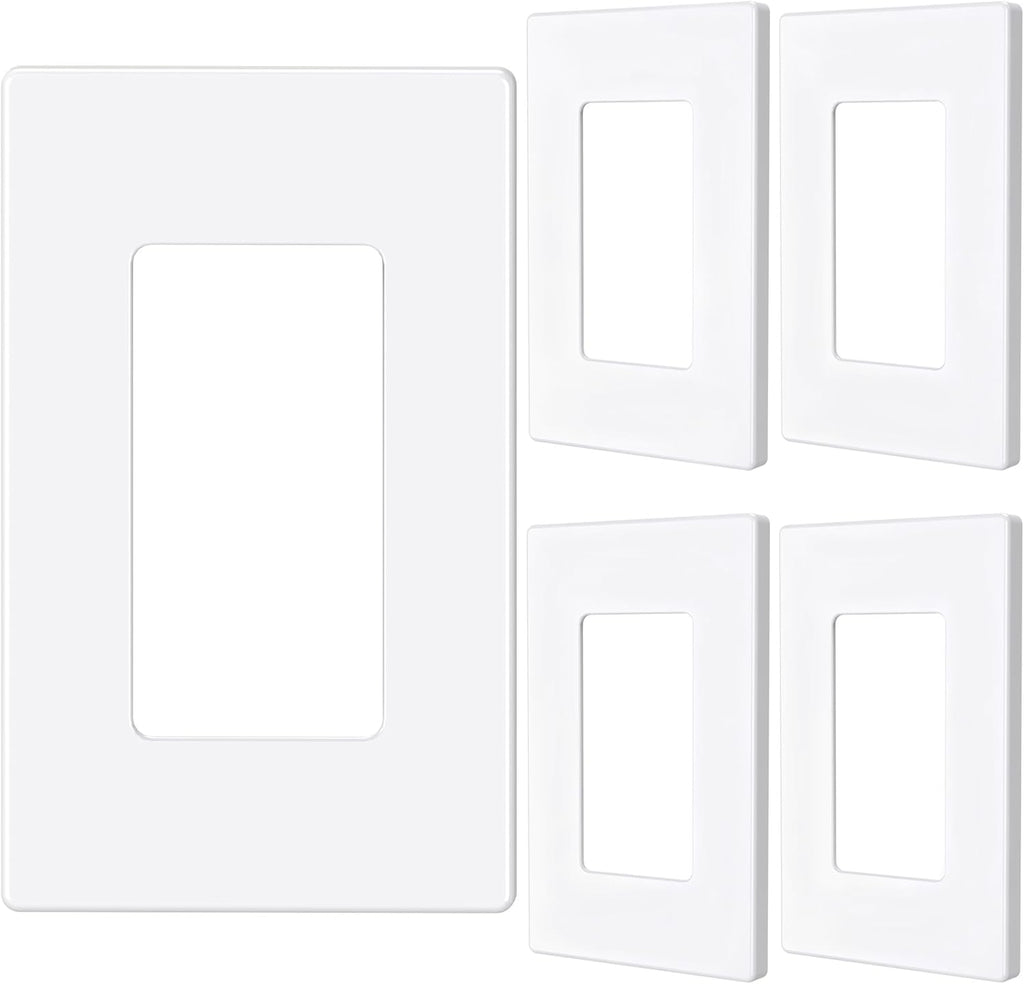 EMITEVER 1-Gang Screwless Decorator Wall Plate Cover for Receptacle Outlet & Light Switch, Standard Size 4.53"H x 2.75"W, Unbreakable Thermoplastic Faceplate, UL Listed, Matte White 5-Pack