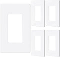 EMITEVER 1-Gang Screwless Decorator Wall Plate Cover for Receptacle Outlet & Light Switch, Standard Size 4.53"H x 2.75"W, Unbreakable Thermoplastic Faceplate, UL Listed, Matte White 5-Pack