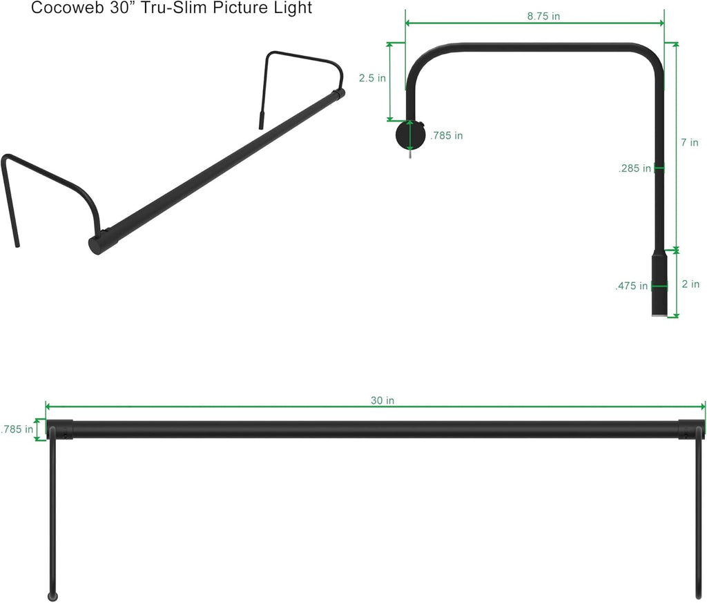 Cocoweb 30 Inch Tru-Slim Black Picture Light - LED, 2700K, Adjustable Arm, Plug-in, Toggle Switch, Sleek and Compact Design