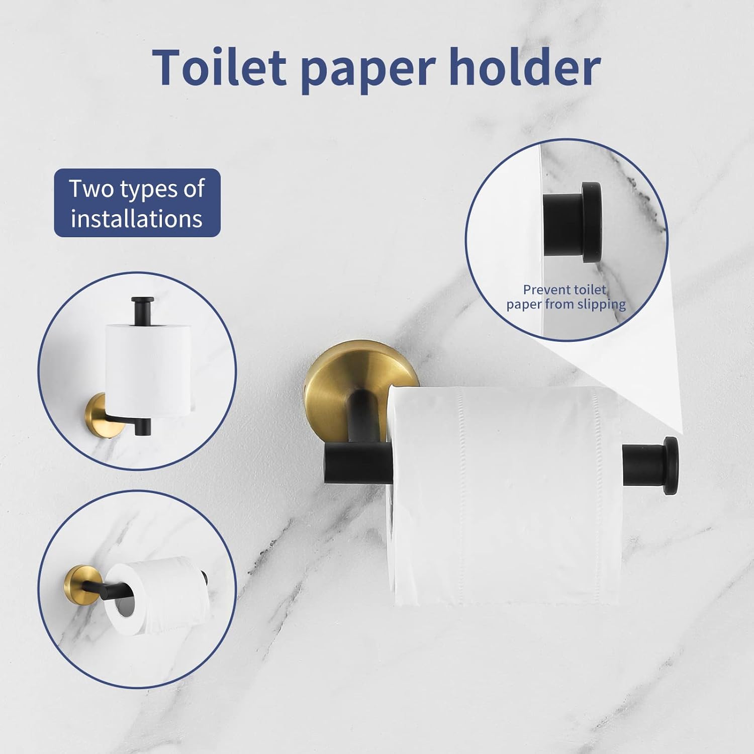 5 Pieces Bathroom Hardware Set Black Gold, Towel Rack Including 2pcs 16 inch Tower Bar, Towel Ring and 2 PCS Towel Hooks