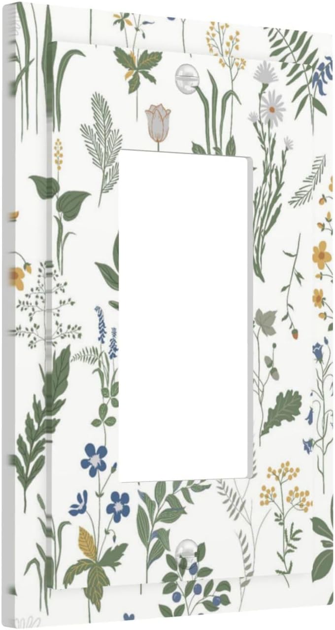 Decorative Outlet Covers Floral Green Leaf Plant Flowes 1 Gang Single Rocker Light Switch Cover Plate Wall Plates Gfci Faceplate For Bed Room Farmhouse Decor