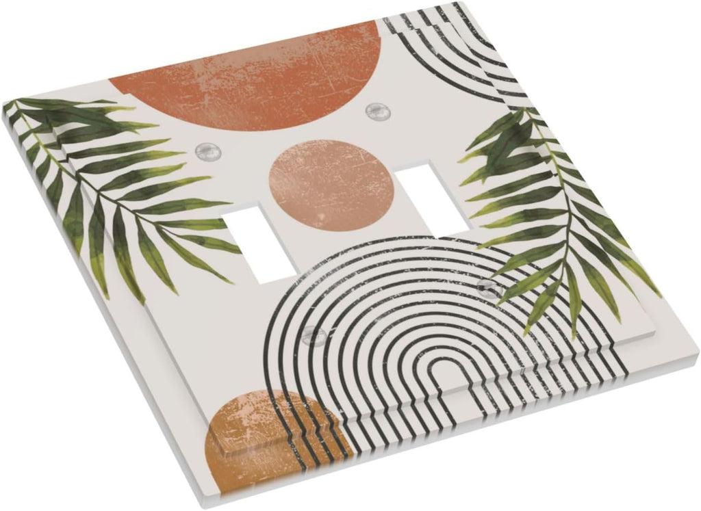 Beautiful Boho Mid Century Large Archs Sun Leaves Plants Decorative Switch Plates 2 Gang Double Toggle Outlet Light Switch Cover Wall Plate Electrical Faceplate for Bedroom Living Room Decor