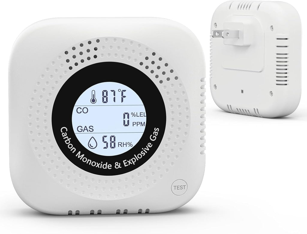 4-in-1 Natural Gas Detector and Carbon Monoxide Detectors(Plug in Used for one Carbon Methane Propane Alarms with Temperature and Humidity Monitors, Suitable for Kitchens, RVs, garages, Hotels White