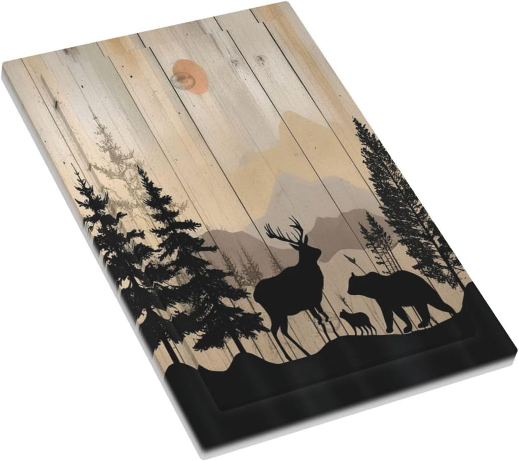 Light Switch Cover Plate Wood Board Wildlife Cute Bear Deer Forest Rustic 1 Gang No Device Blank Electrical Wall Plates Faceplate Decorative Switch Plate for Bathroom Farmhouse Decor