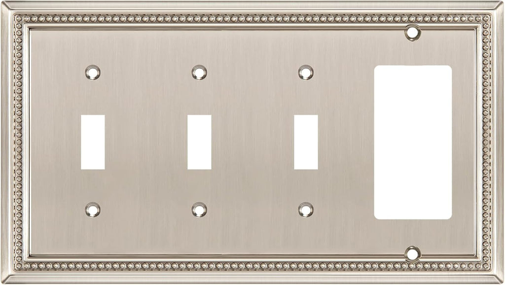 Henne Bery Sunken Pearls Heavy Duty Decorative Wall Plate Switch Plate Outlet Cover (Triple Toggle/Single Decorator, Satin Nickel)