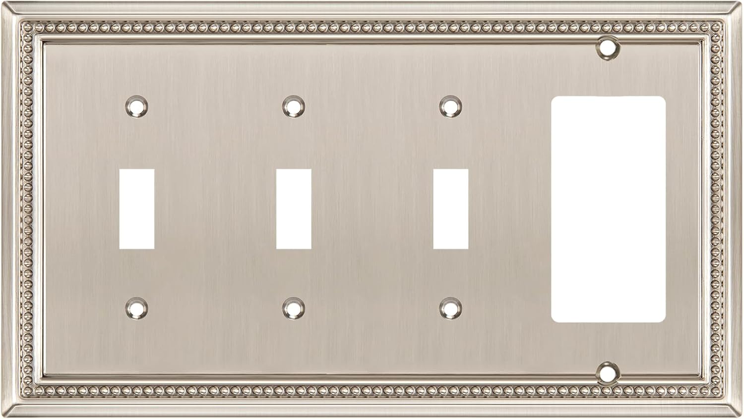 Henne Bery Sunken Pearls Heavy Duty Decorative Wall Plate Switch Plate Outlet Cover (Triple Toggle/Single Decorator, Satin Nickel)