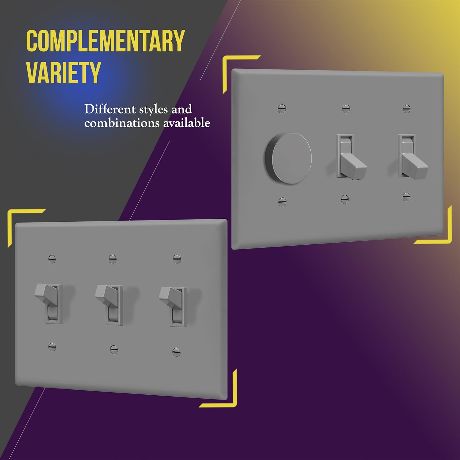 ENERLITES Triple Light Wall, Toggle Switch Plate, Gloss Finish, 3-Gang Standard Size 4.50" x 6.38", Unbreakable Polycarbonate Thermoplastic, UL Listed, 8813-GY, Gray