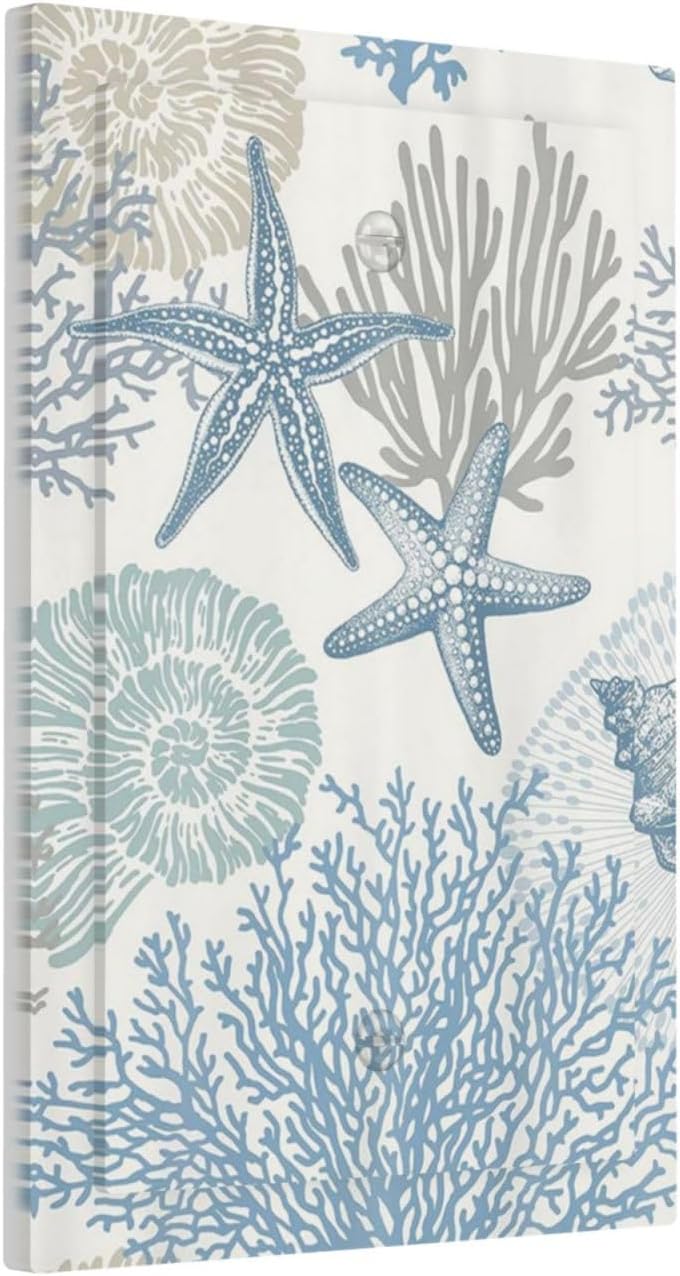 Decorative Light Switch Plate Covers Blue Starfish Coral Seaweed 1 Gang No Device Single Blank Outlet Covers Wall Plate Light Switch Cover Plate for Bathroom Bedroom Decor