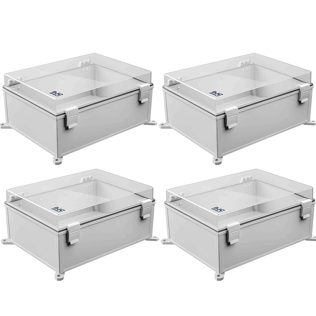 Co. ABS Waterproof IP67 Hinged Electronics Box with Mounting Plate, Bracket (11.81" x 15.7" x 6.7", Clear Cover - 4 Pack)