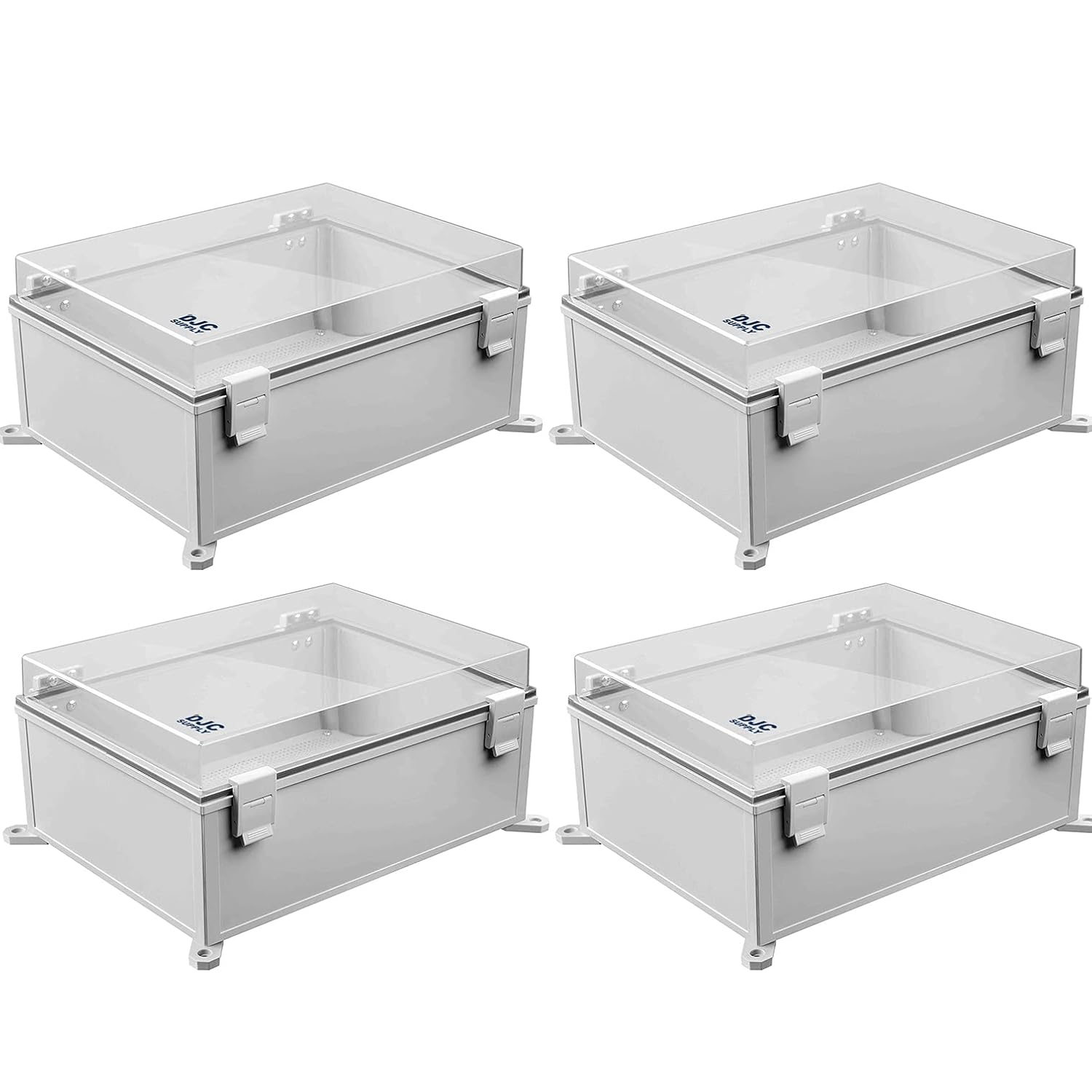 Co. ABS Waterproof IP67 Hinged Electronics Box with Mounting Plate, Bracket (11.81" x 15.7" x 6.7", Clear Cover - 4 Pack)