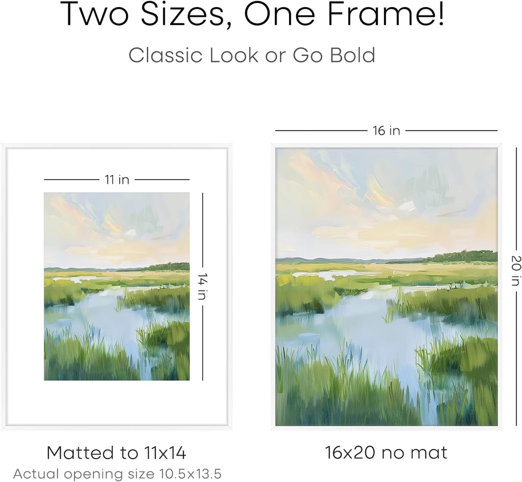 Homeforia 16 x 20 Picture Frame White, High End Metal 11x14 Matted for 16x20 Frame, 16 x 20 White Poster Frame with Mat 11 x 14 inch Photo, 20x16 Thin Hanging Frame, Tempered Glass, Wall Kit, Set of 1