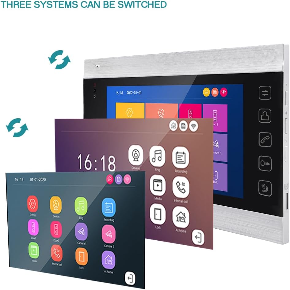 WiFi Video Intercom System with 1080P 160°Wide HD Camera 7 lnch Wired Screen Monitor with Night Vision Motion Detect for Vally Apartment,Tuya (one doorbell,Three Monitor)