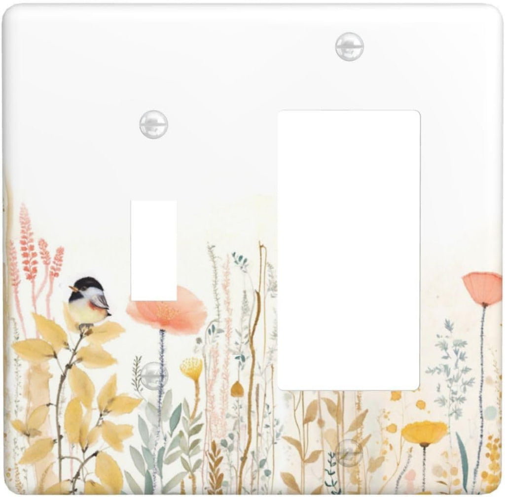 Outlet Covers Colorful Floral Watercolour Cuddly Bird 1 Toggle 1 Rocker Combination Decorative Wall Plate Electrical Switch Plates Light Switch Cover Plate For Bed Room Living Room Decor
