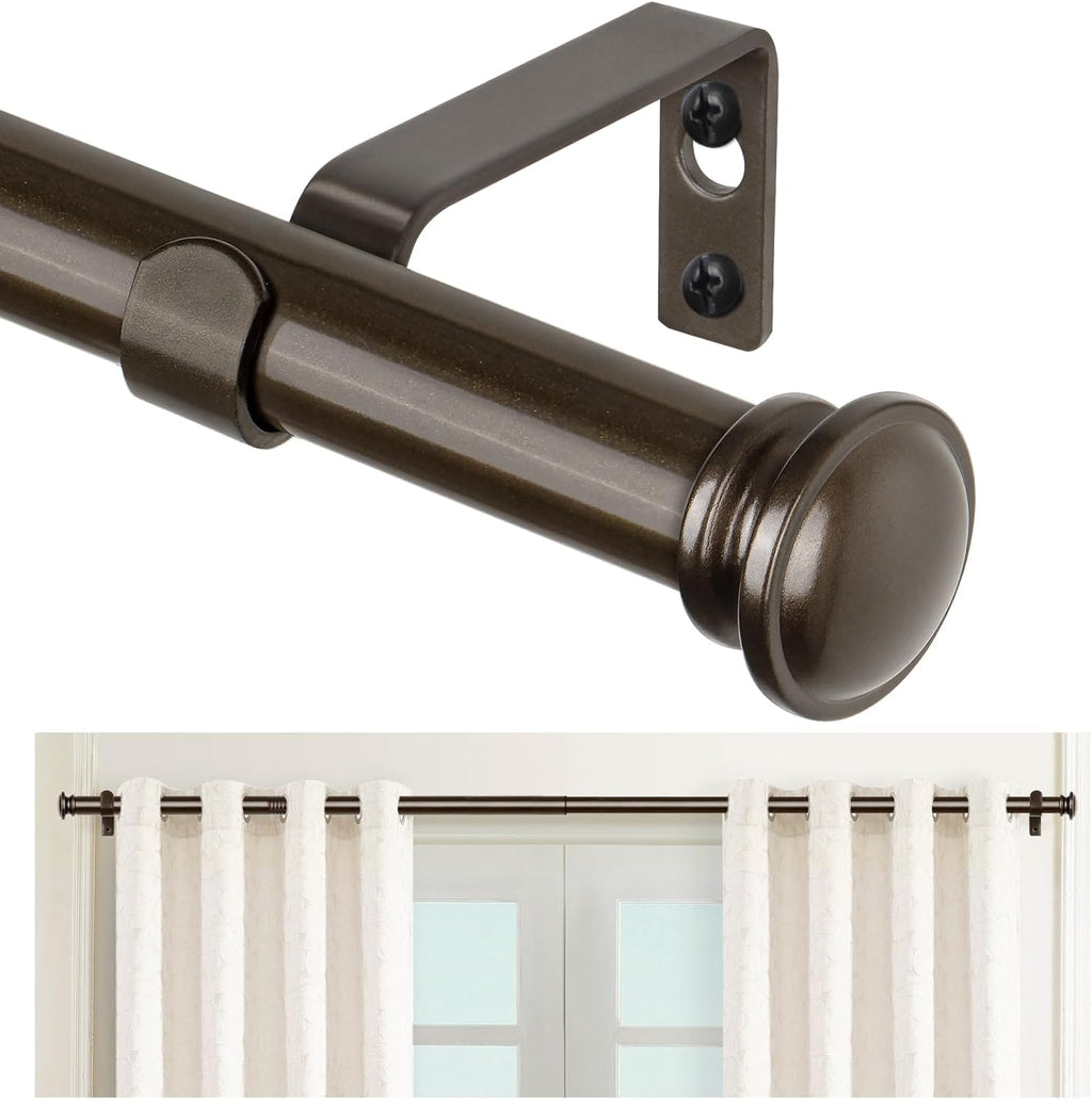 TONIAL Curtain Rods 32 to 86 Inch(2.6-7.2ft), Telescoping Splicing 3/4 Drapery Rods for Windows 54 to 82 Inch(4.5-6.8ft), Decorative Single Rod with Small Cap Finial, Bronze