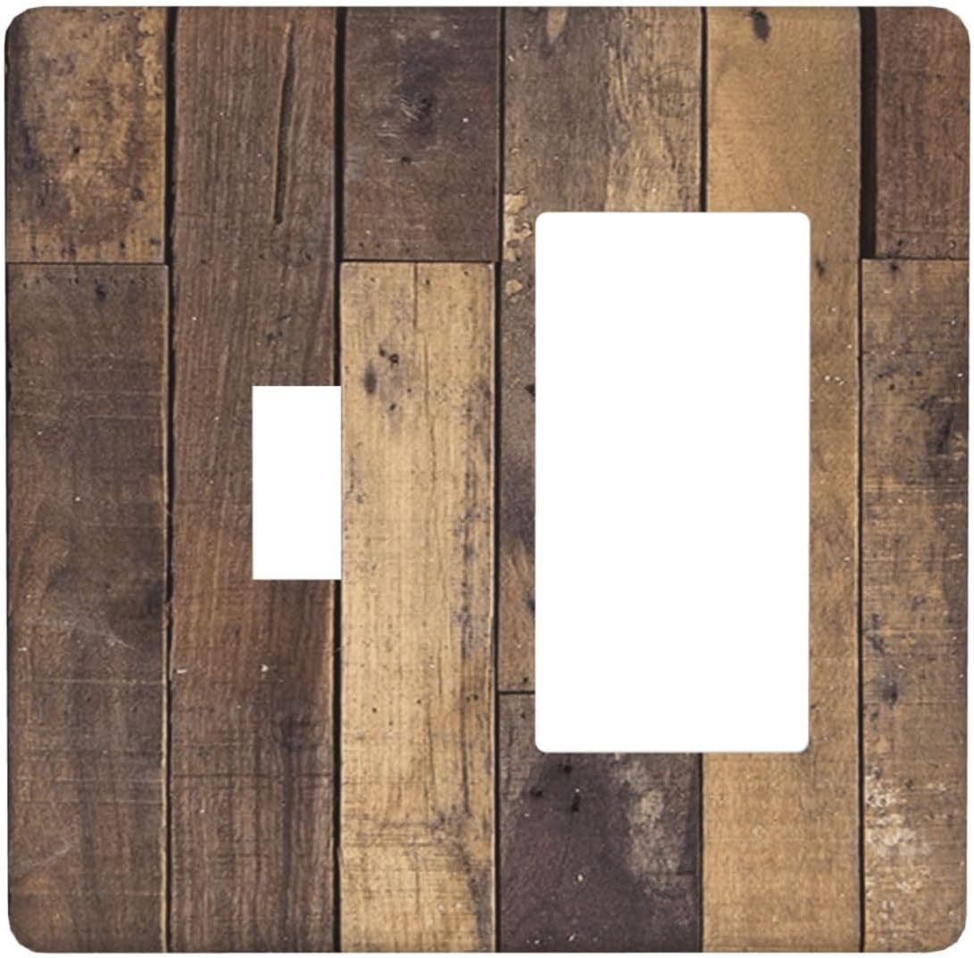 Cool Brown Wood Style Vintage Rustic Print Outlet Covers 1 Toggle 1 Rocker Combination Decorative Wall Plate Electrical Switch Plates Light Switch Cover Plate for Farmhouse Home Decor