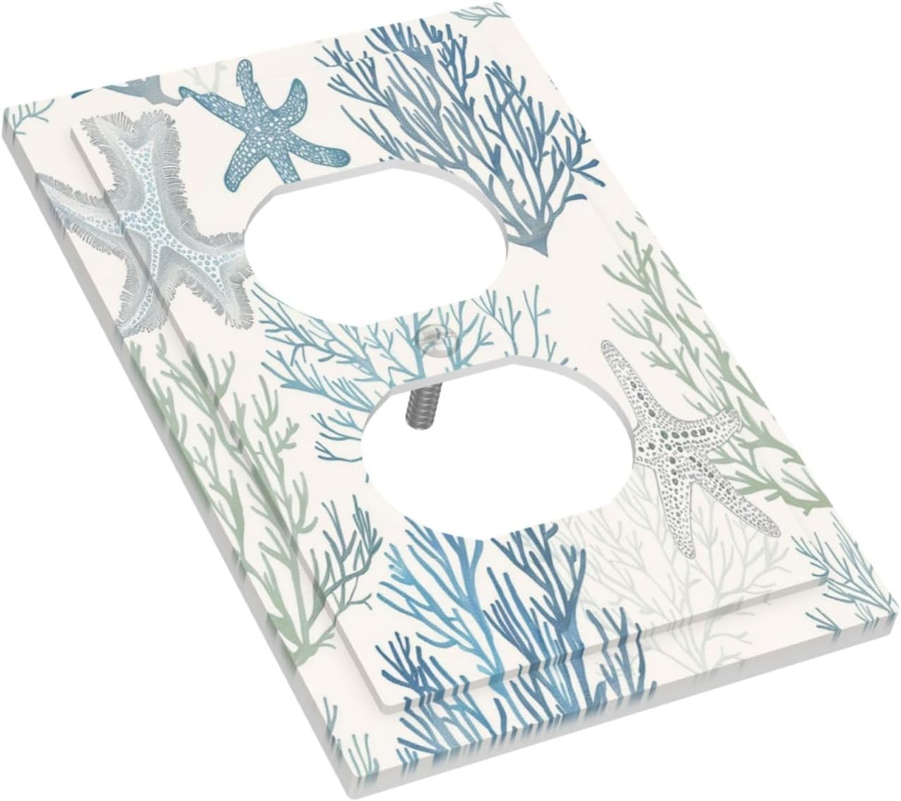 Outlet Covers Ocean Beach Theme Starfish Seashell Coral 1 Gang Duplex Light Switch Cover Decorative Switch Plates Electrical Receptacle Faceplate Wall Plate For Bathroom Kids Room Decor
