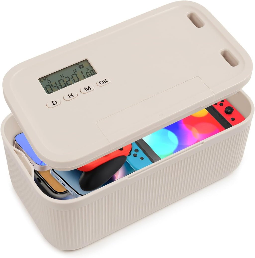 Timed Lock Box for Phone & Snacks | 2-in-1 Smart Lock with Digital Timer & Quick Access | BPA-Free Refrigerator Safe Container for Medicine,Electronics (5.5x5.5x6.3in)