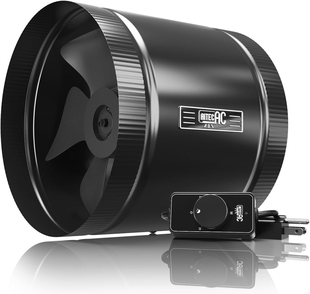 8 Inch Inline Duct Fan with Speed Controller - 420CFM High Airflow, Ultra Quiet 63.5dB for Grow Tents, Hydroponics, Ventilation, Exhaust - Energy Efficient 44W Inline Exhaust Fan
