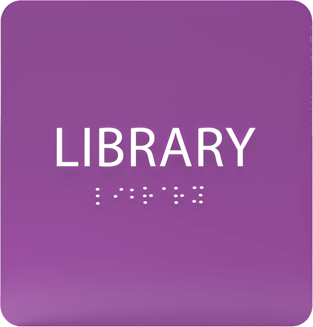 6" X6" Library Sign - ADA Compliant Tactile Graphics Grade 2 Braille Text Acrylic Wall Sign - Quiet zone, Information Convey, Group Study Room Door Signs for Office, School, Home