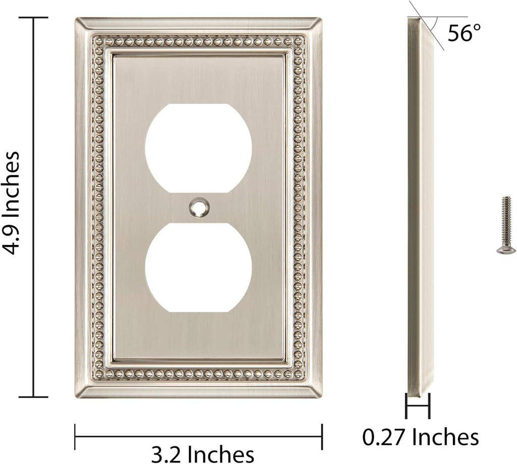 Henne Bery Sunken Pearls Heavy Duty Decorative Wall Plate Switch Plate Outlet Cover (Single Duplex, 2 Pack, Satin Nickel)