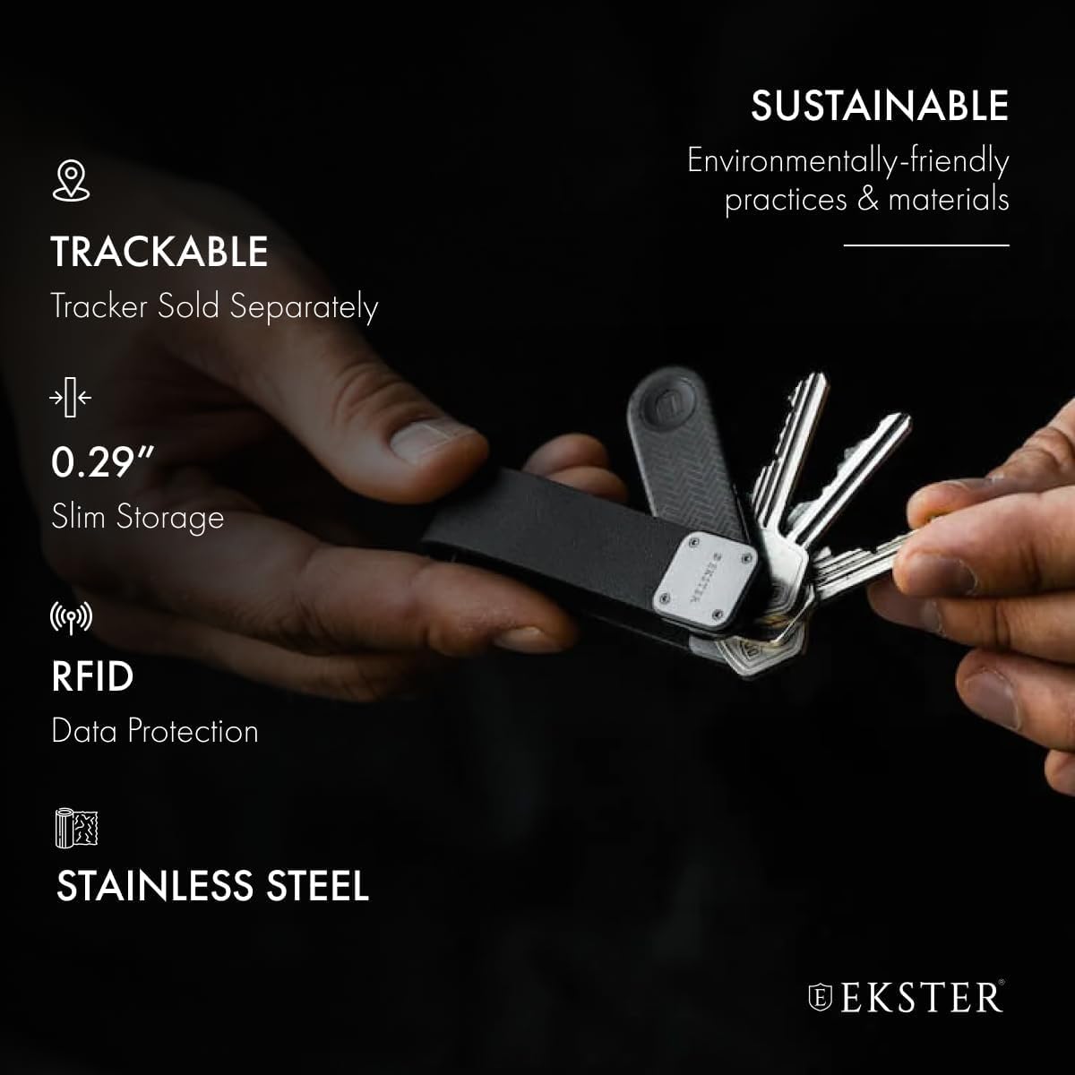 Ekster Smart Keychain Organizer | Compact Key Holder With Bluetooth Finder and Loop for Car Keys | Men's Keyrings Holder (Nappa Black)
