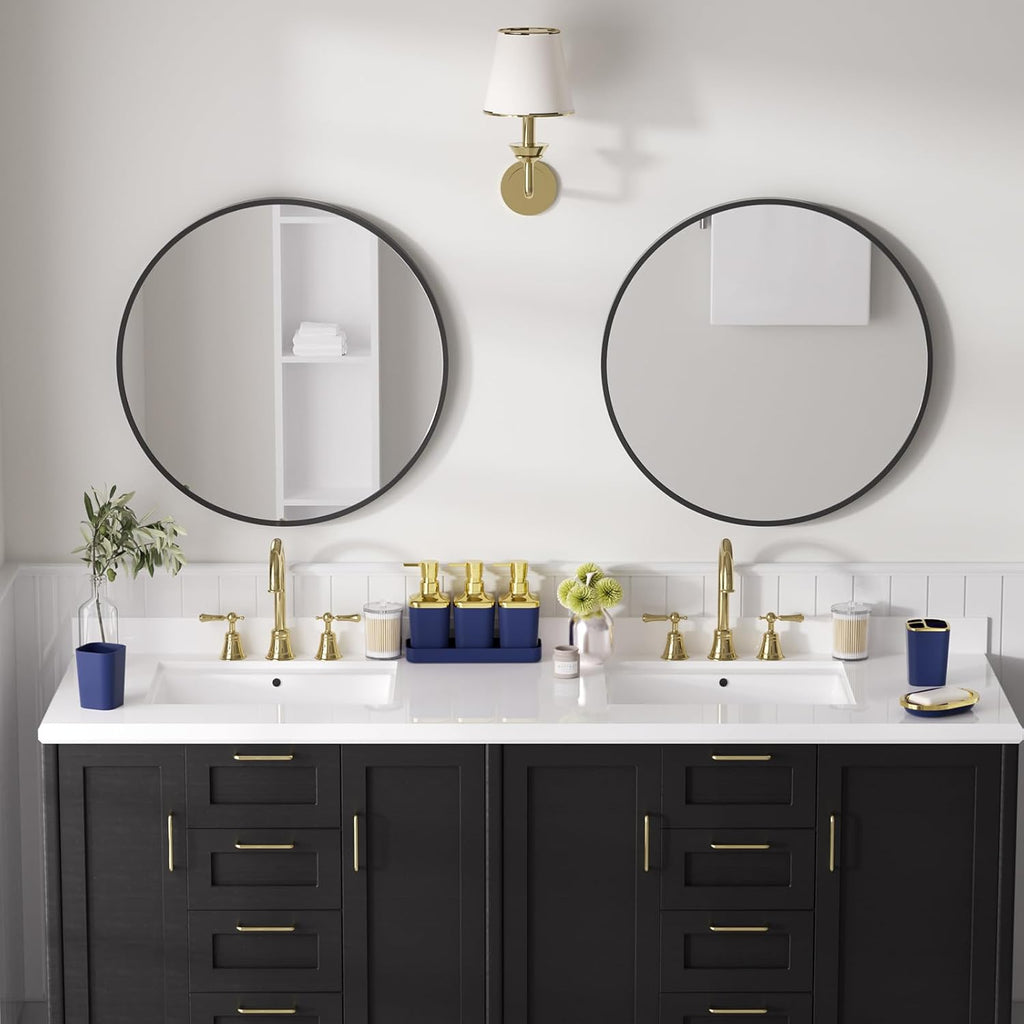 Bathroom Accessory Set, 11PC Bathroom Set, Navy Blue Bathroom Accessories, Bathroom Accessories Set with Trash Can, 3PC Soap Dispensers and Toilet Brush