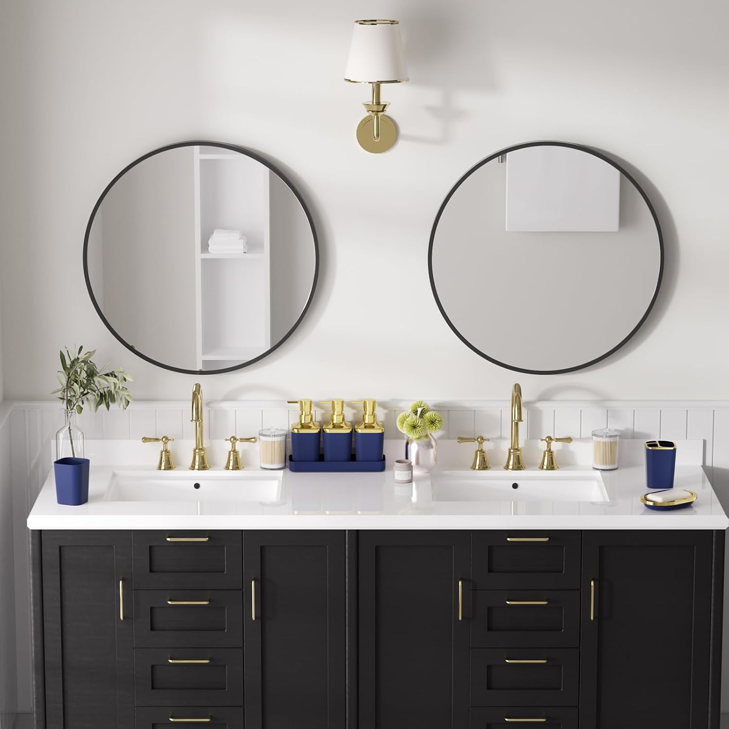 Bathroom Accessory Set, 11PC Bathroom Set, Navy Blue Bathroom Accessories, Bathroom Accessories Set with Trash Can, 3PC Soap Dispensers and Toilet Brush
