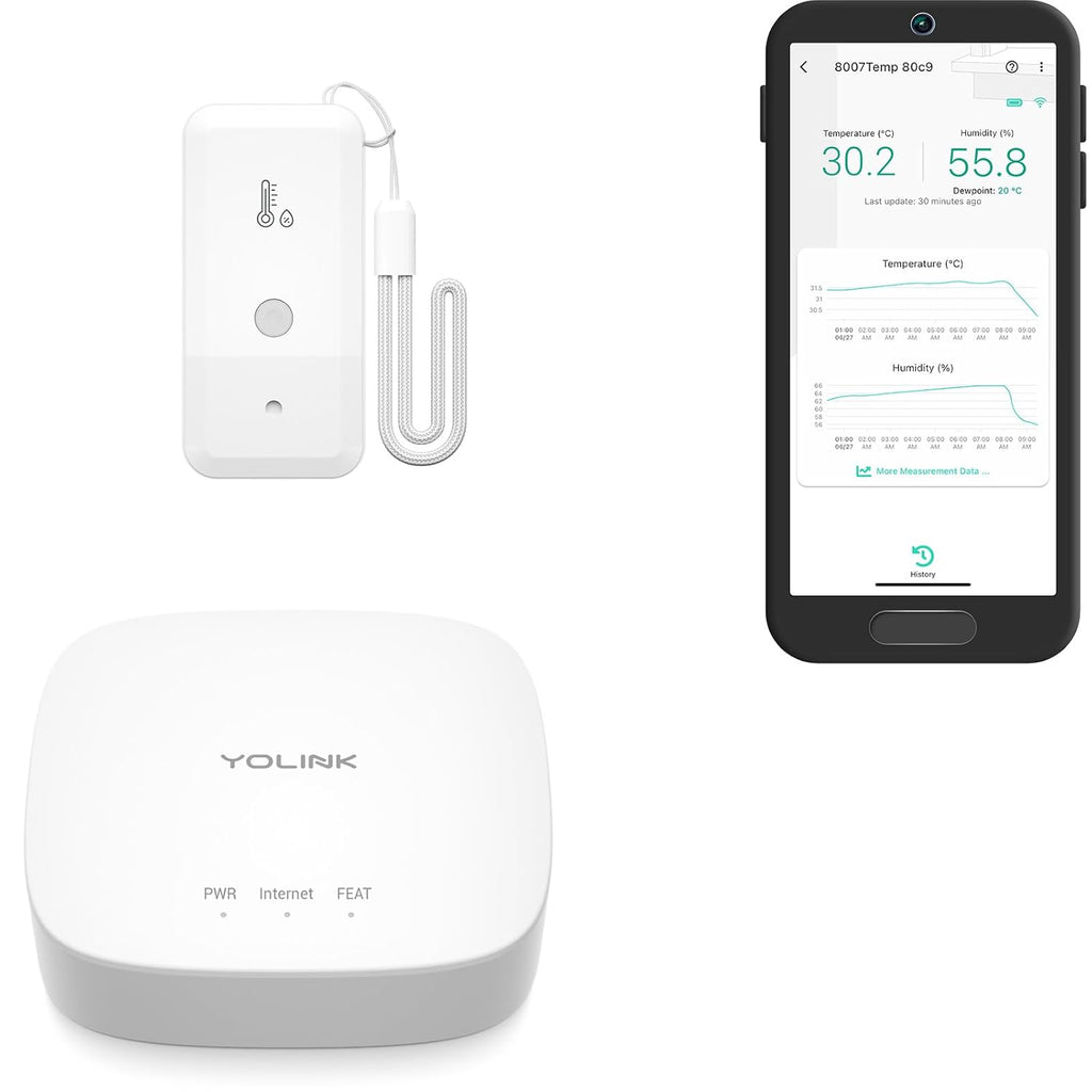 YoLink Smart Wireless Thermometer Hygrometer, Wide Temp Range for Freezer, Fridge, Green House, Pet Cage, App Alerts, Emails, Text/SMS alerts- Hub Included