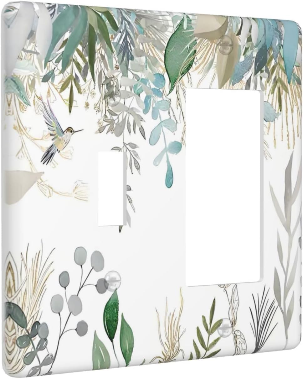 Green Tropical Palm Leaves Flower Plants Hummingbird Outlet Covers 1 Toggle 1 Rocker Combination Decorative Wall Plate Electrical Switch Plates Light Switch Cover Plate for Bed Room Living Room Decor