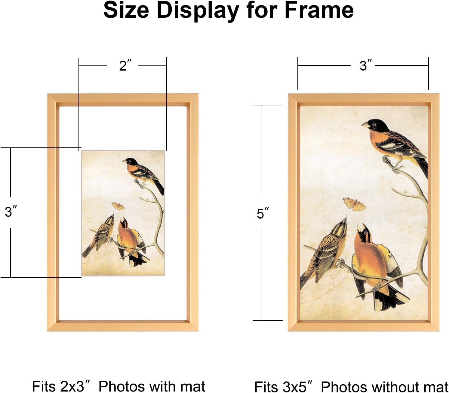 3x5 Picture Frame Set of 3, Gold Aluminum Metal Photo Frames with HD Glass, Fits 2x3 with Mat or 3 x 5 without Mat, Display for Wall and Table