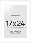 Homeforia 17x24 White Picture Frame, High End Oak 17x24 White Wooden Poster Frames with Mat 13x19 for Print, 17 x 24 Wood Frame Matted to 13 x 19 Photo, 24x17 Frame, Tempered Glass, Wall Kit, Set of 1