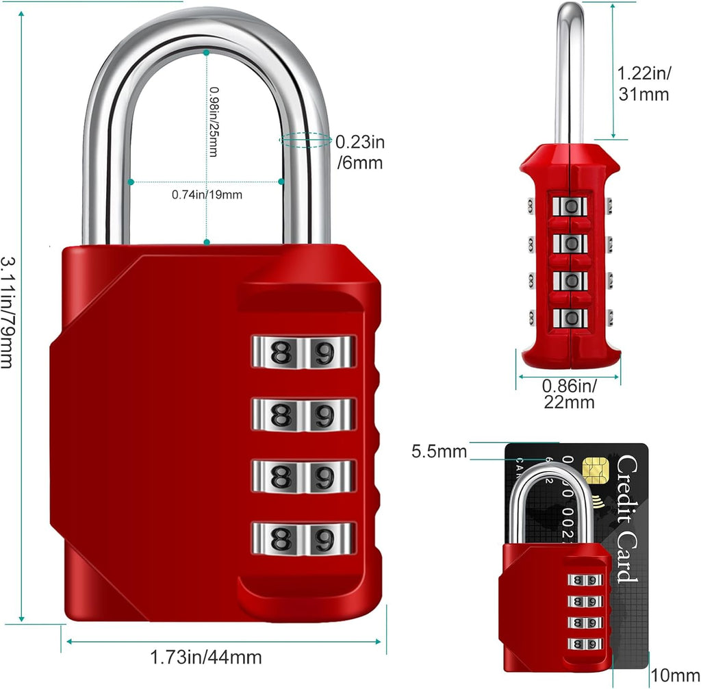 ZHEGE Combination Lock, 4 Digit Outdoor Combination Padlock for Gym, School, Gates, Doors, Hasps and Storage (Red)