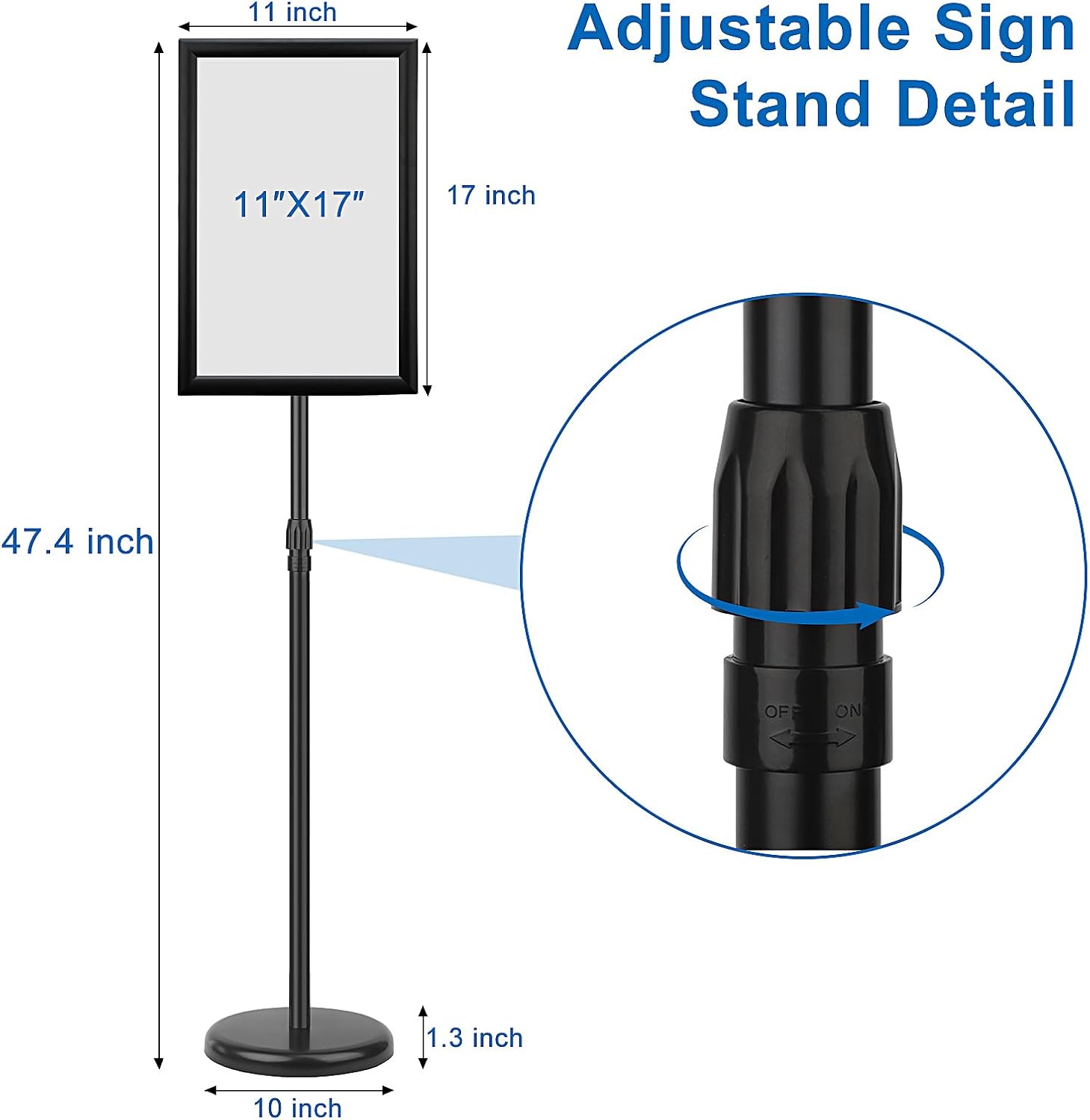 Adjustable Sign Holder Stand 11x17 inch,Pedestal Floor Signage Standing Holder with Heavy Duty Base, Aluminum Snap Open Frame Display for Business Restaurant, Mall,Schools-2 Pack