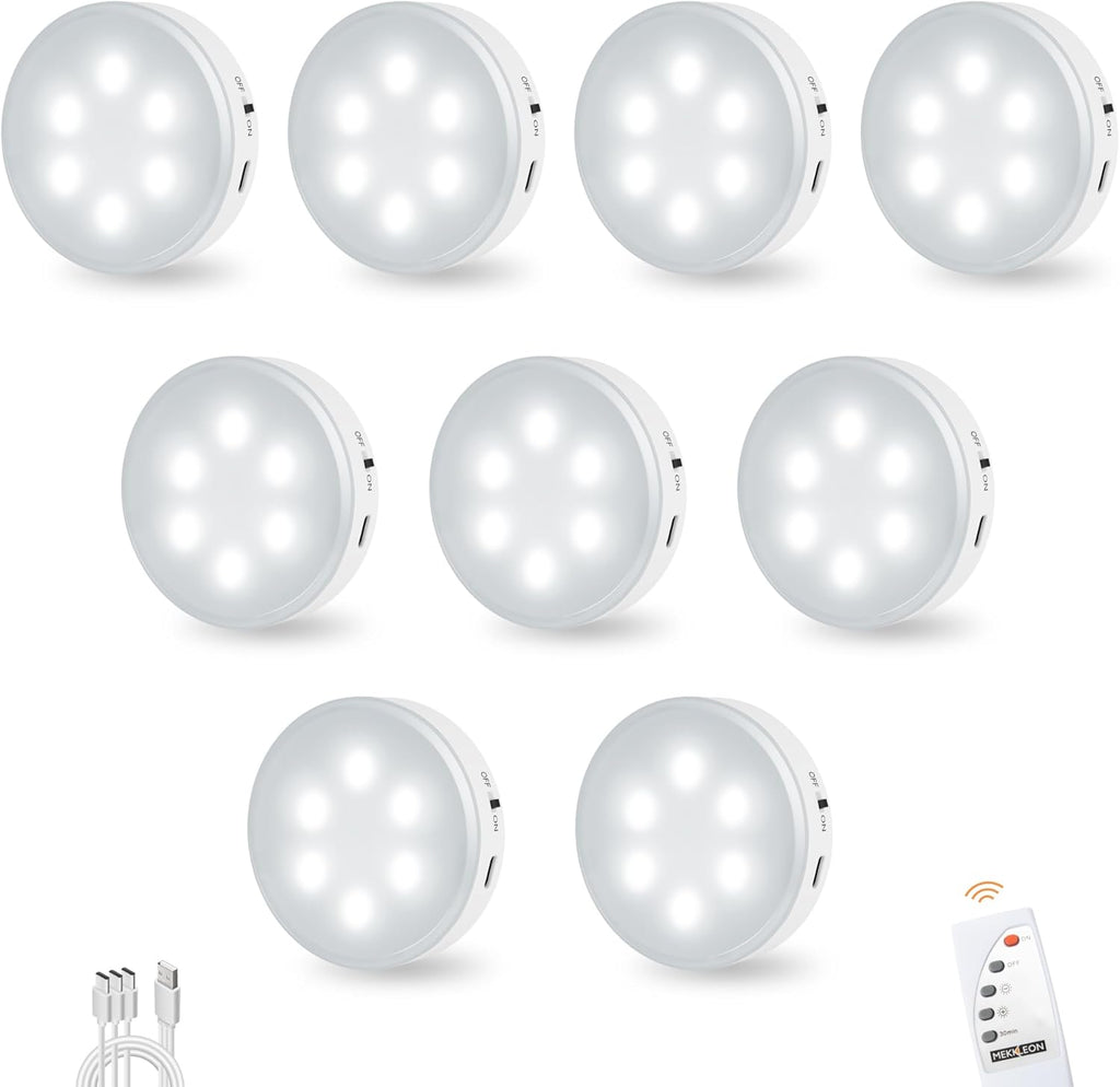 Puck Lights with Remote Control, Under Cabinet Lighting with Magnetic and Cordless, 1200mAh Rechargeable Closet Lights Stick On Lights for Under Cabinet,Hallway, Stairway,Closet (Cool White,9pcs)