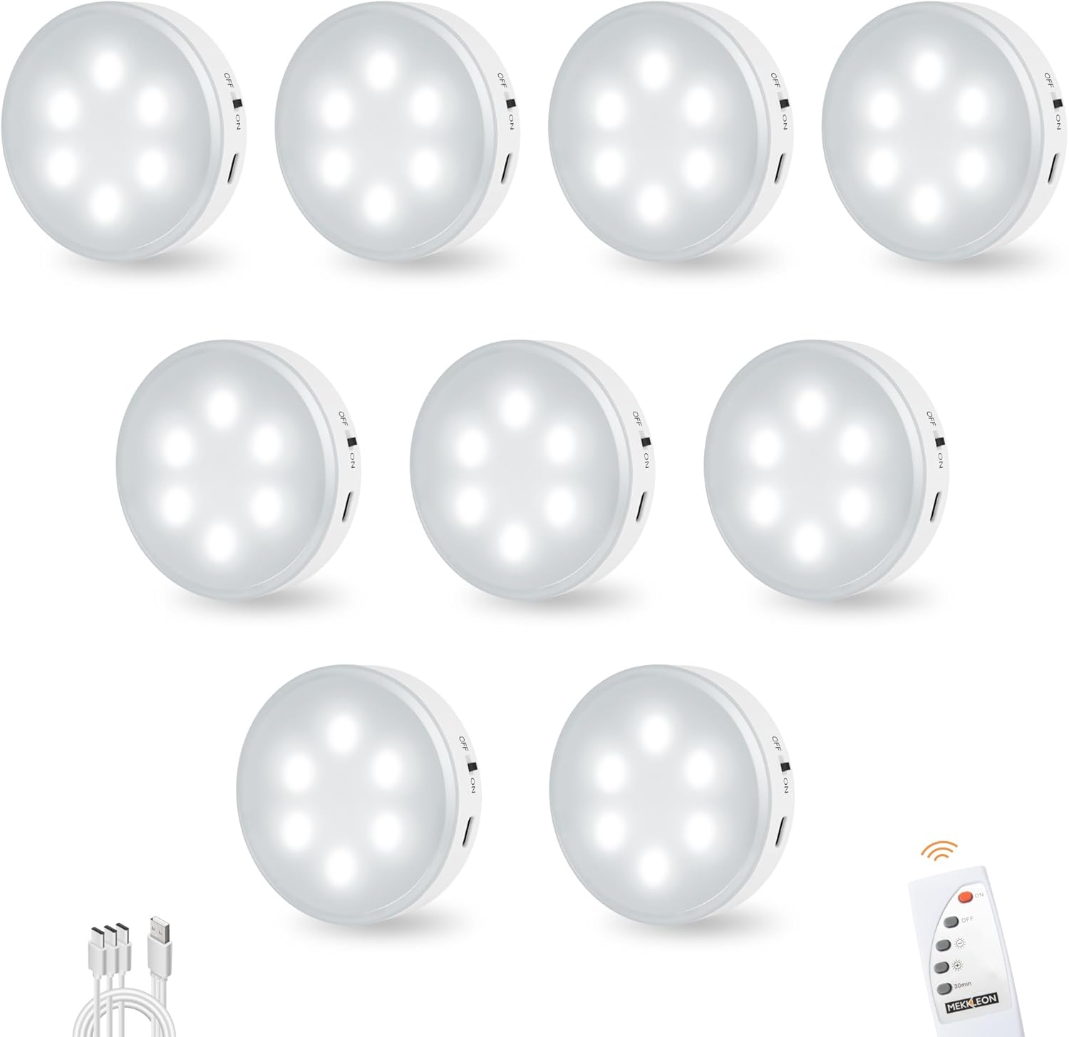 Puck Lights with Remote Control, Under Cabinet Lighting with Magnetic and Cordless, 1200mAh Rechargeable Closet Lights Stick On Lights for Under Cabinet,Hallway, Stairway,Closet (Cool White,9pcs)