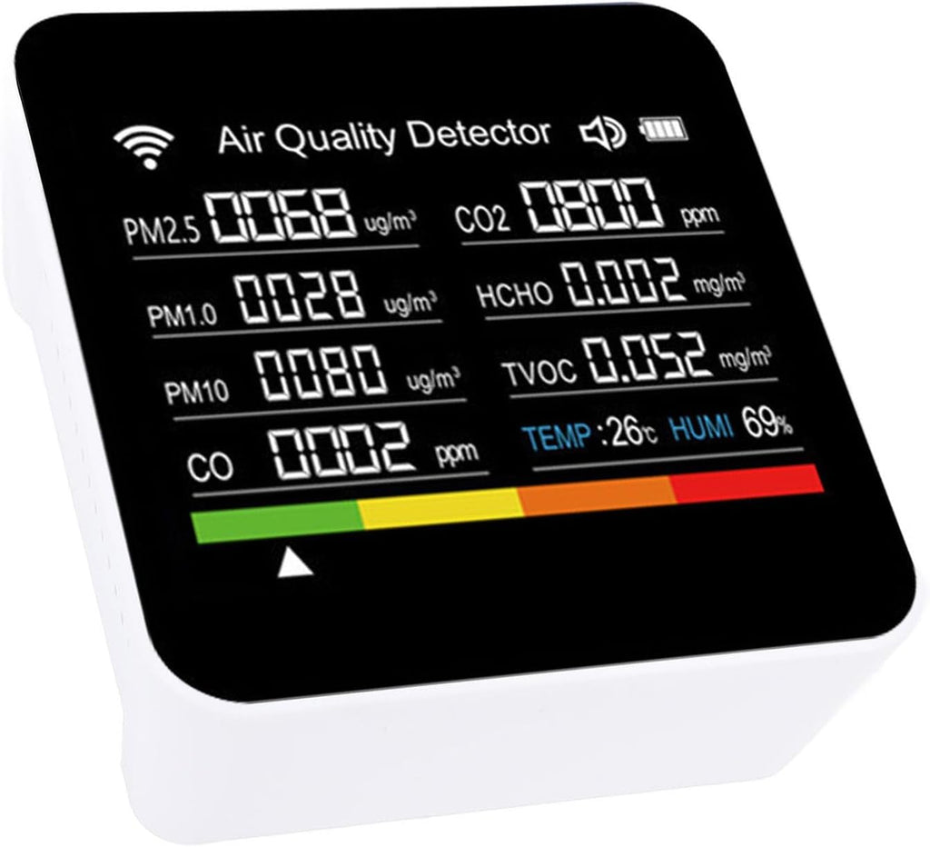 Pissente Smart Air Quality Detector, 14 in 1 Indoor Air Quality Meter with PM2.5 VOCs Temperature Humidity Sensor for Home Office Travel, Tuya Smart APP Connection